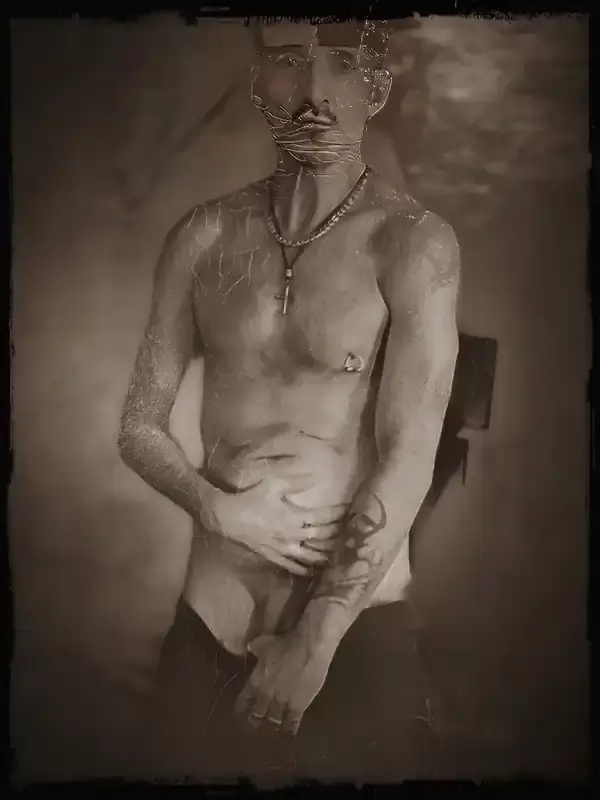 vintage photo of shirtless man posing 2
