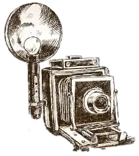 illustrated vintage camera with flash