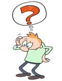 Illustrated man scratching his head with a big question mark above him