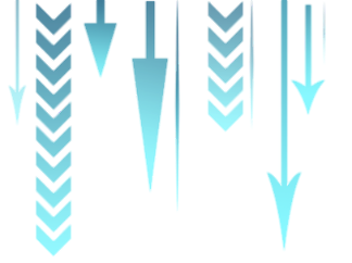 light blue arrows of various designs pointing downwards 